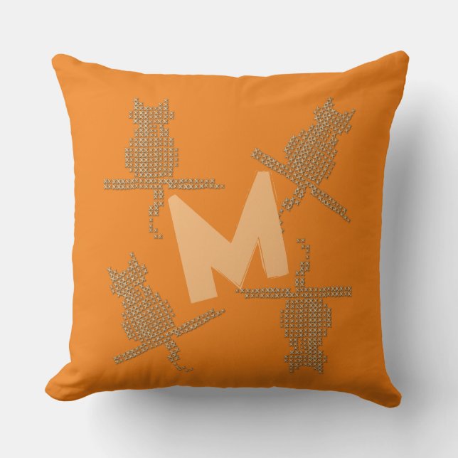 Funny Stitched Effect Cats Monogram Pillow Kissen (Vorderseite)