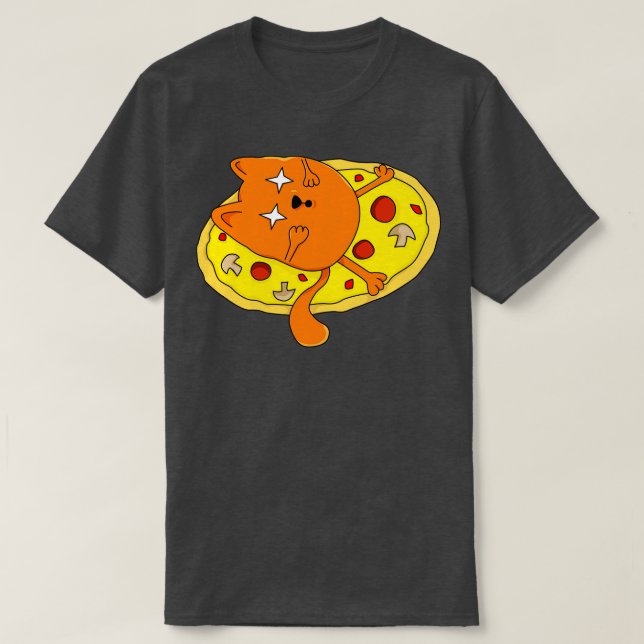 Funny Stoned Pizza Cat T-Shirt (Design vorne)