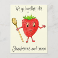 Funny Strawberry & Cream Quirky Cartoon Liebe Art