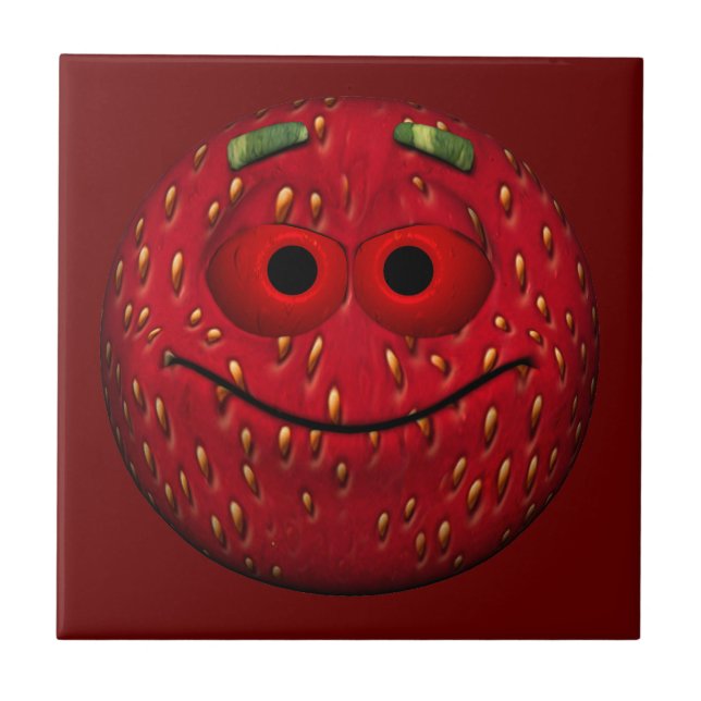 Funny Strawberry Emoticon Fliese (Vorderseite)