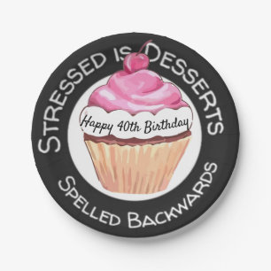 Funny Stressed is Desserts Zitat Happy Birthday Pappteller