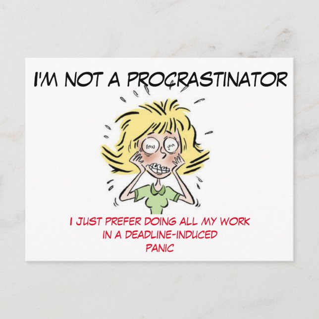 Funny Stressed Out Frau Procrastinator Postkarte (Vorderseite)