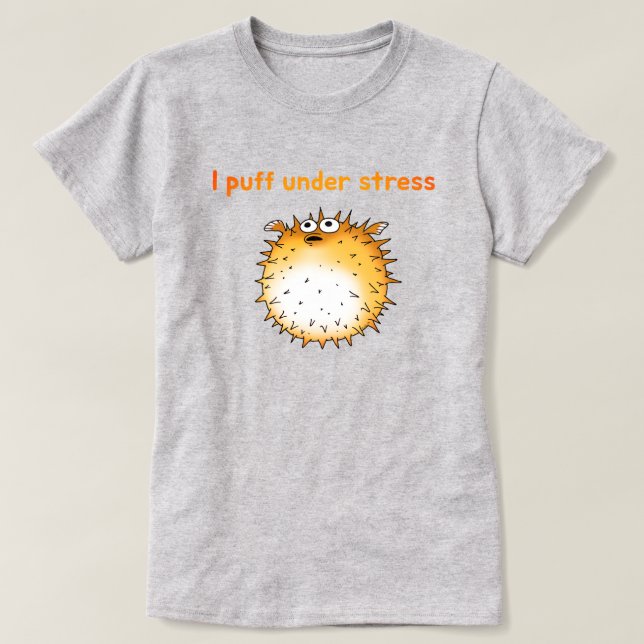 Funny Stressed Puffer Cartoon T-Shirt (Design vorne)