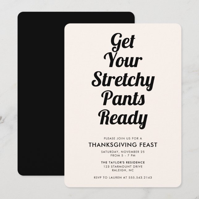 Funny Stretchy Pants Erntedank Dinner Black Einladung (Vorne/Hinten)