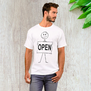 Funny Strichmännchen Holding Open Sign T-Shirt