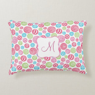 Funny Striped Candies in Pastellfarben Monogramm Dekokissen