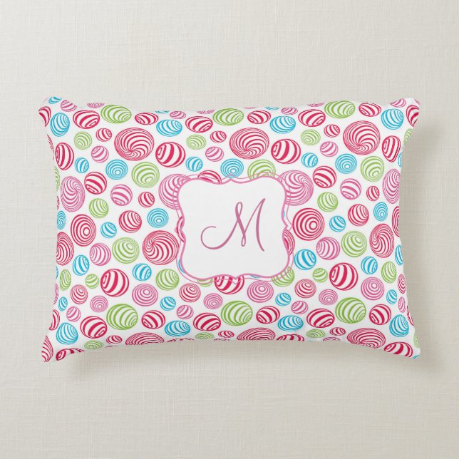 Funny Striped Candies in Pastellfarben Monogramm Dekokissen (Vorderseite)