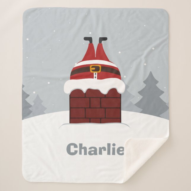 Funny Stuck Santa individuelle Name Fleece Decke Sherpadecke (Vorderseite)