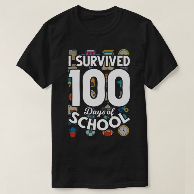 Funny Student Kid Gift Teacher I Survived 100 Days T-Shirt (Design vorne)