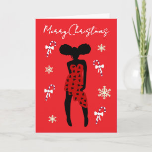 Funny Stylish African American Girl Christmas Card Dankeskarte