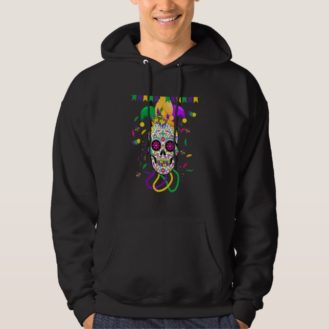 Funny Sugar Skull Carnival Mask Jester Hat Mardi G Hoodie (Vorderseite)