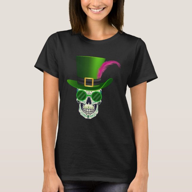 Funny Sugar Skull Saint Patricks Day of Dead 1 T-Shirt (Vorderseite)