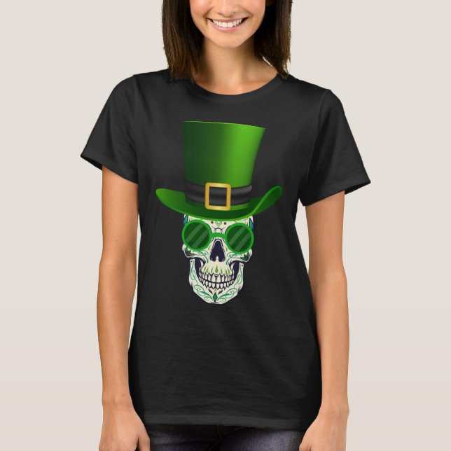 Funny Sugar Skull Saint Patricks Day of Dead T-Shirt (Vorderseite)