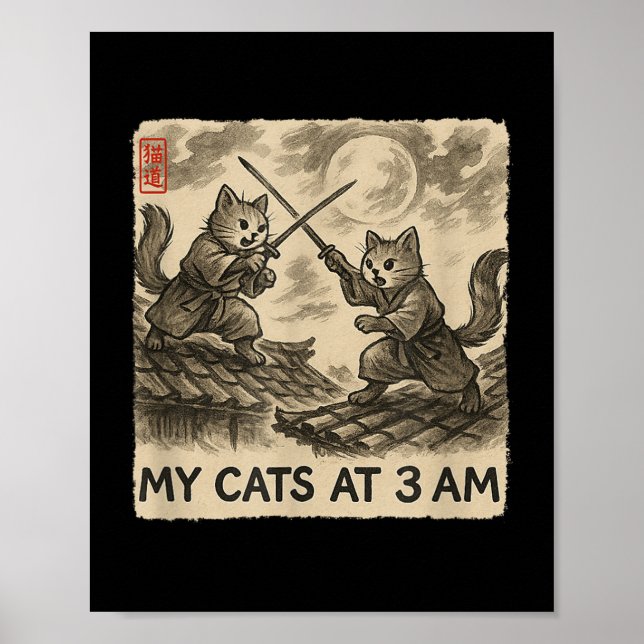 Funny Sumi-e Kawaii Tinte zum Malen japanischer me Poster (Vorne)