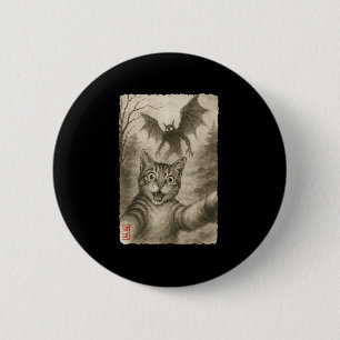 Funny Sumi-e Kawaii überrascht skared Cat Selfie W Button