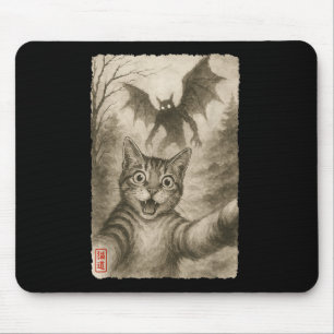 Funny Sumi-e Kawaii überrascht skared Cat Selfie W Mousepad