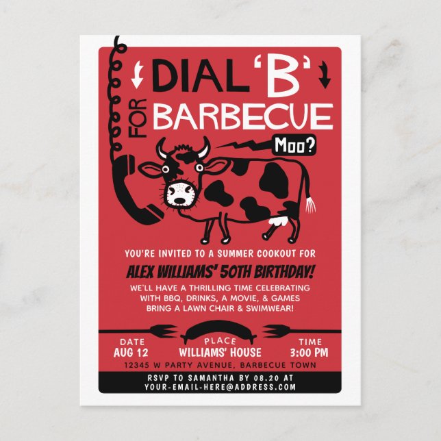 Funny Summer Barbecue Cookout | Retro 60er GRILLEN Einladungspostkarte (Vorderseite)