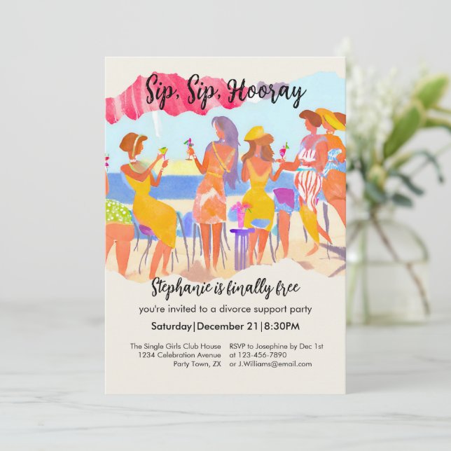 Funny Summer Beach Cocktail Women's Divorce Party Einladung (Stehend Vorderseite)