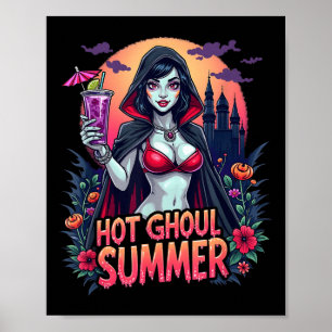 Funny Summer Hot Ghoul Summerween Vibes Ice Creme Poster