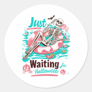 Funny Summer Skelett gerade Gewartet zu Halloween Runder Aufkleber