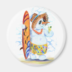 Funny Summer Snowman Surfer Drinks Frische Cocktai Magnet
