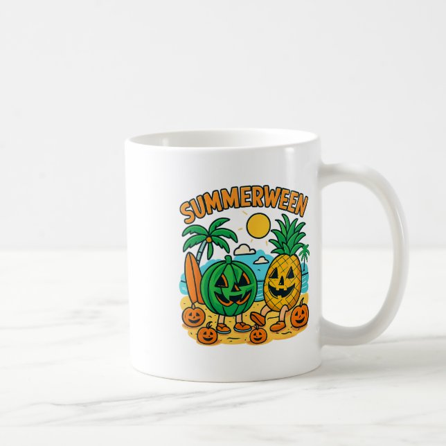 Funny Summerween Niedliche Wassermelone und Ananas Kaffeetasse (Rechts)