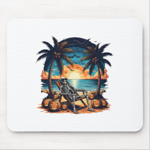 Funny Summerween Skeleton Beach Party Halloween Vi Mousepad