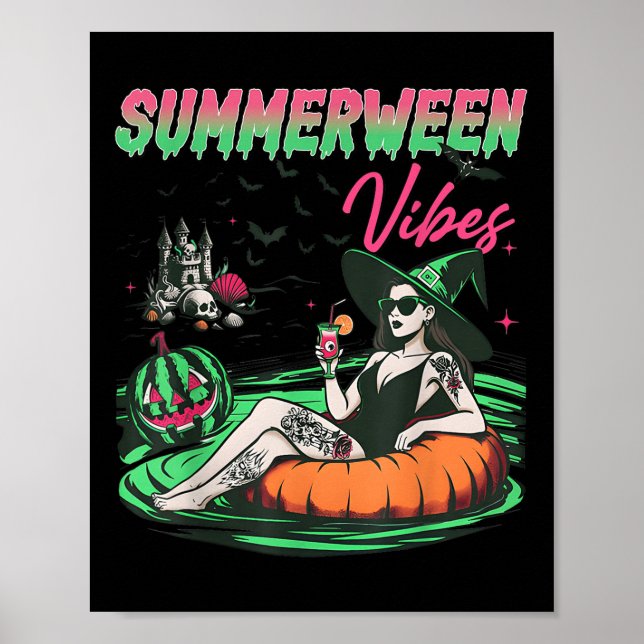 Funny Summerween Vibes Pumpkin Spooky Vacation Sum Poster (Vorne)