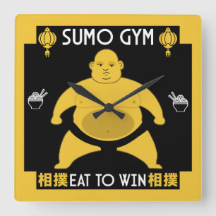 Funny Sumo Wrestler Quadratische Wanduhr