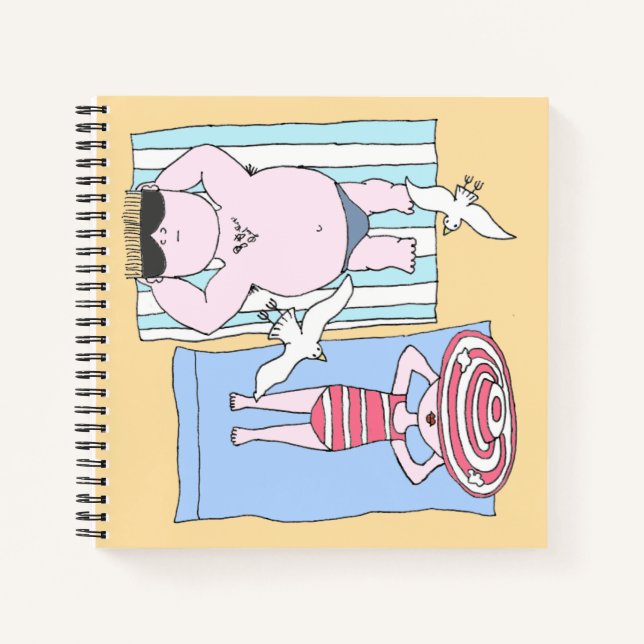 Funny Sunbaden Couple Cartoon Seaside Art Notizbuch (Vorderseite)