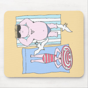 Funny Sunbathing Couple Cartoon Seaside Art Mousepad