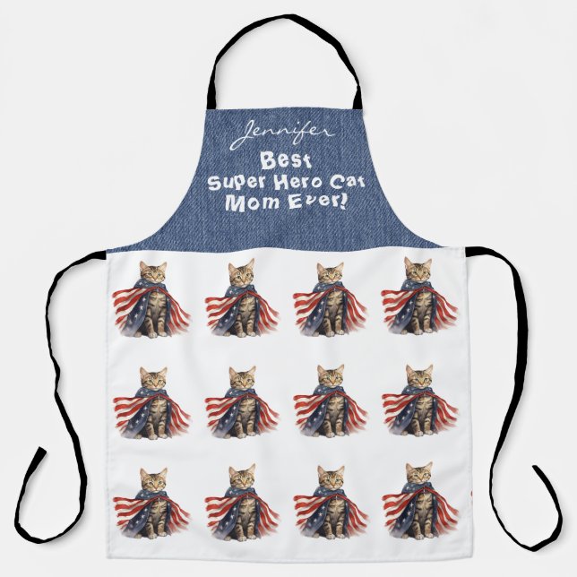 Funny Super Hero Cat All-Over Print Schürze (Vorderseite)