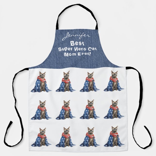 Funny Super Hero Tortie Cat All-Over Print Schürze (Vorderseite)