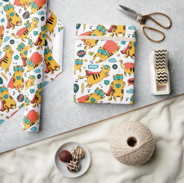 Funny Superhero Cat Geschenkpapier (Kunsthandwerk)