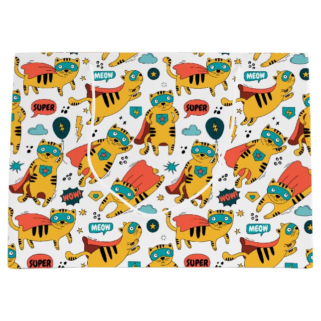 Funny Superhero Cat Große Geschenktüte (Vorderseite)