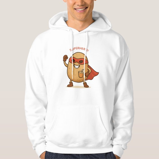 Funny Superhero Potato Cartoon Pullover Hoodie (Vorderseite)