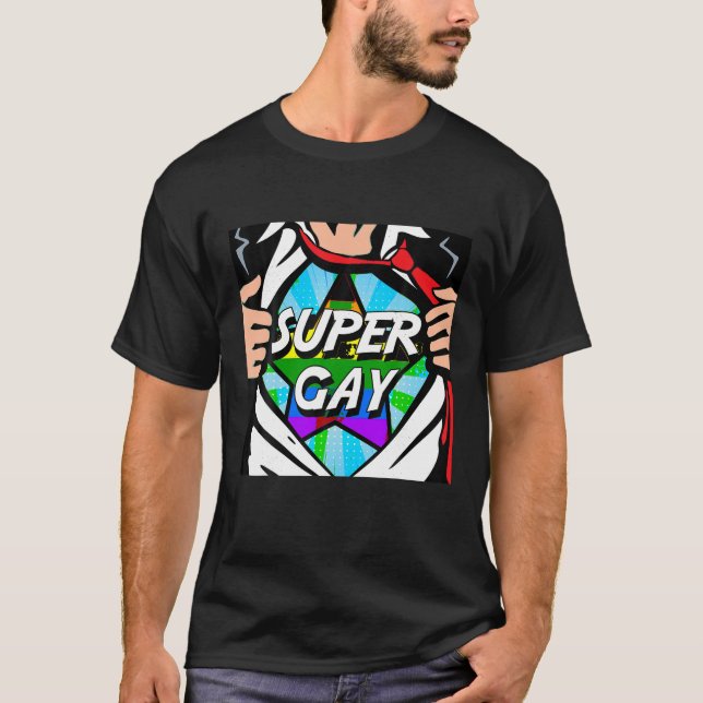 Funny Superhero Super Gay kommt LGBT T T Shirt rau (Vorderseite)