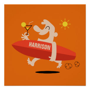 Funny Surfen mit Cocktail individuelle Name Poster