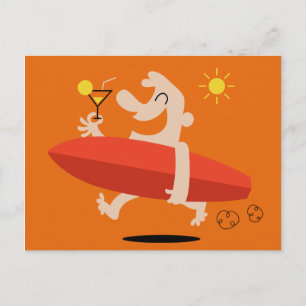 Funny Surfer mit Cocktail-Postkarte Postkarte