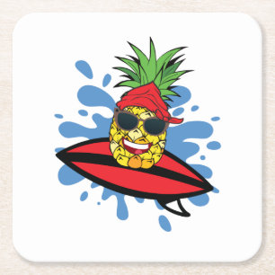 Funny Surfing Ananas Getränke Coaster Rechteckiger Pappuntersetzer