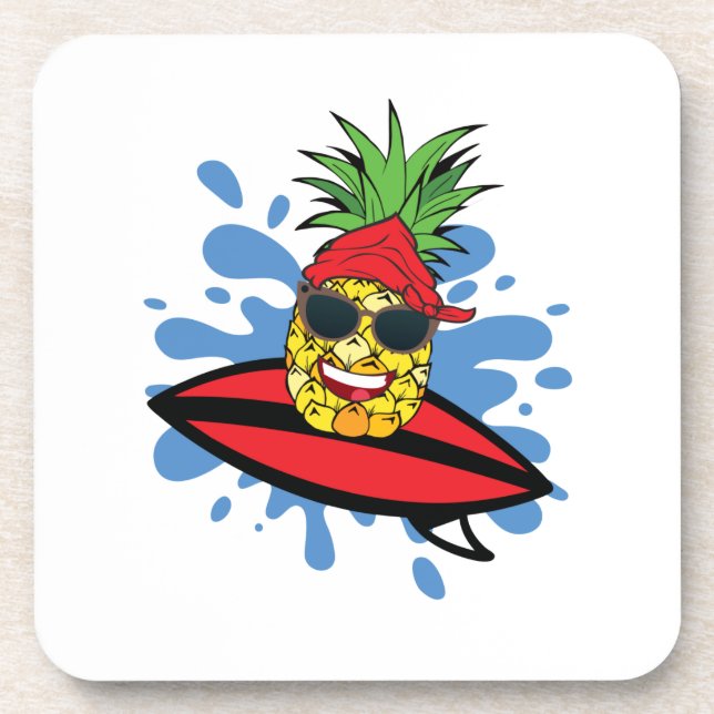 Funny Surfing Ananas Getränkeuntersetzer (Vorderseite)