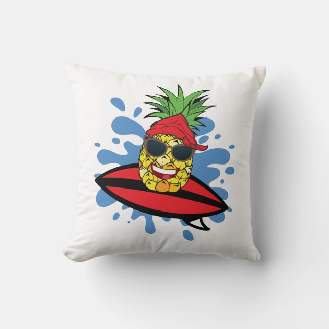 Funny Surfing Ananas Kissen (Vorderseite)