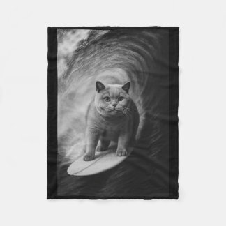 Funny Surfing British Shorthair Cat Selfie Beach A Fleecedecke