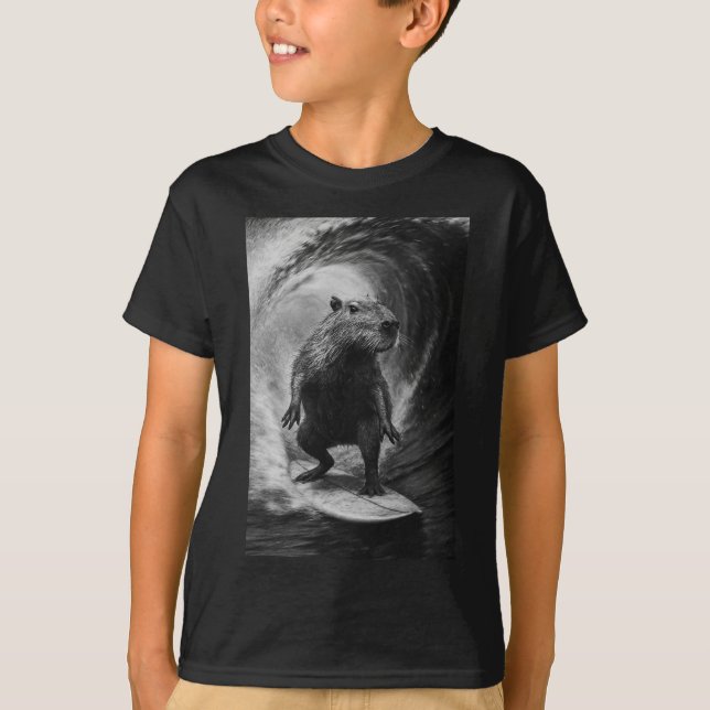 Funny Surfing Capyra Selfie Surfboard Beach Animal T-Shirt (Vorderseite)