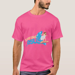 Funny Surfing Jesus Spaß Meme Christlich T-Shirt