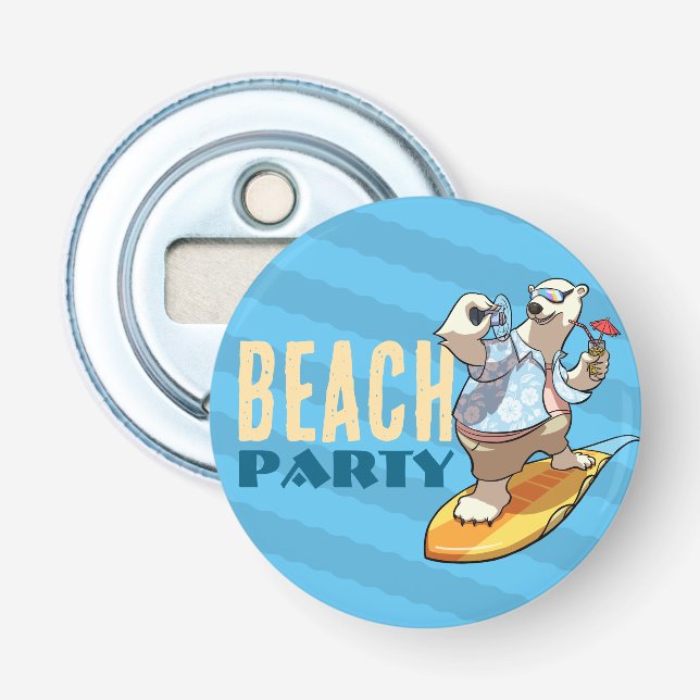 Funny Surfing Polar Bear Beach Party Cartoon Flaschenöffner (Vorderseite)