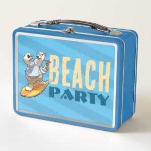Funny Surfing Polar Bear Beach Party Cartoon Metall Brotdose
