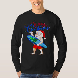 Funny Surfing Santa Claus Hawaiian Christmas Surfi T-Shirt