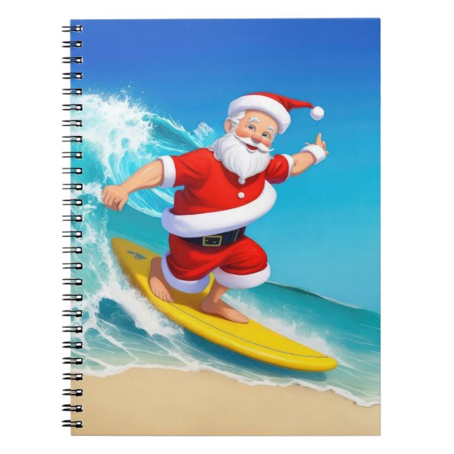 Funny Surfing Santa Claus Notizblock (Vorderseite)