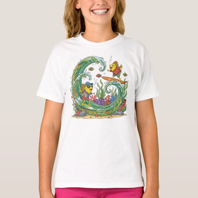 Funny Surfing Yellow Fish Tropical Beach Party Shi T-Shirt (Vorderseite)